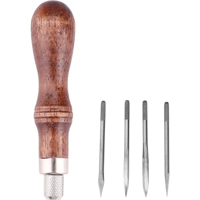 4 In 1 Houten Handvat Leer Stikken Naai Priem DIY Leerbewerking Gat Puntsgereedschap