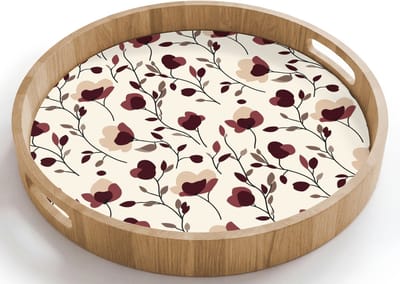 Dienblad rond 40x40 cm - Schootdienblad hout - Bloemen - Botanisch - Bordeaux - Borrelplank rechthoek - Plateau houten dienbladen