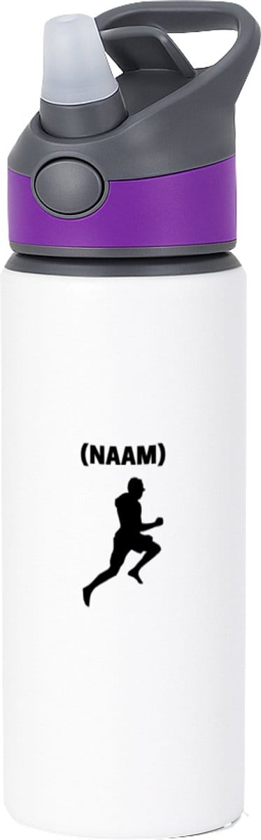Hacebo® - Hardloop met eigen naam waterfles met rietje paars - Hardlopen - Hardloper - Sport - water fles - 650ML