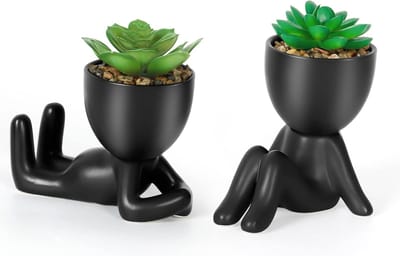 MTTProducts - Kunstplant - Kunstzijden succulenten - Zwart keramieken pot - Decoratie voor thuis - Kunstplantjes - Geschikt voor kantoor en woonkamer