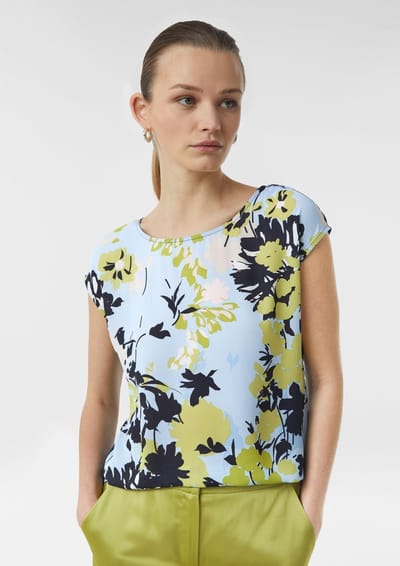 Ronde Hals Blouse Bi-Materiaal Viscose Jersey Dames COMMA