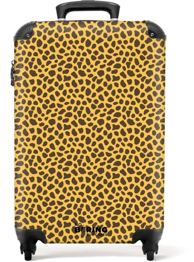 NoBoringSuitcases.com - Koffer - Gele achtergrond met dicht luipaardpatroon - Past binnen 55x40x20 cm en 55x35x25 cm - Trolley handbagage - Valiezen met wieltjes volwassenen - Reiskoffer op wielen - Rolkoffer lichtgewicht