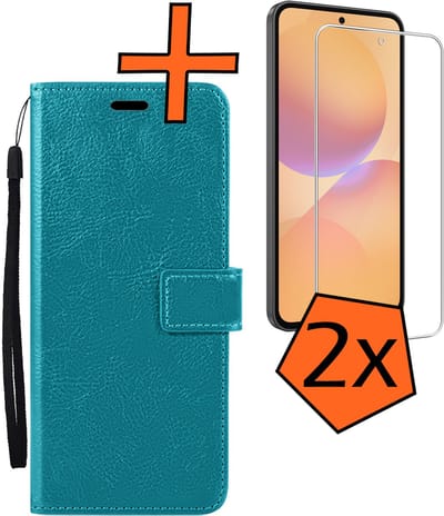 Hoes - Met 2x Screenprotector - Geschikt voor Samsung Galaxy A36 - Luxe Pasjeshouder - Bookcase Portemonee - Flip Case - Kunstleer Book Case - Flipcase Hoes - Book Cover - Walletcase - PortemonneeHoes - Turquoise