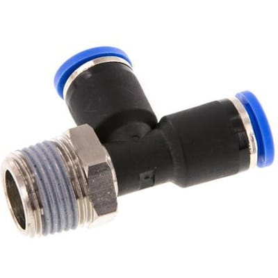 8mm x R3/8'' rechte hoek T-stuk Messing/PA 66 Insteekfitting Buitendraad Draaibaar NBR [2 Stuks]