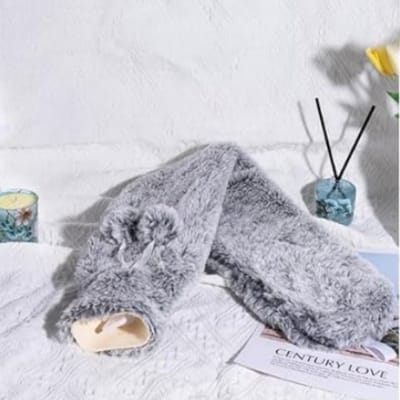 Extra Lang Kruik - Fluffy Hoofdkussen Kruik - Lekdicht en Geurloos - Verwarmend Nek- en Schouderkussen - Pluizige Kruik met Hoes - Voor Mensen met Pijn en Kou - Verwarmingskussen - Lang Grijs - 78 cm - 1 Stuk