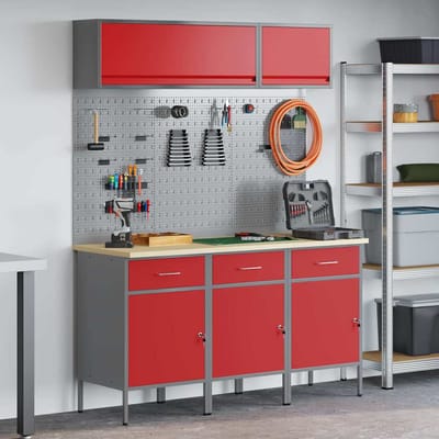 vidaXL - Werkkast - Set - met - lade - met - opslag - met - slot - 8 - st - Rood