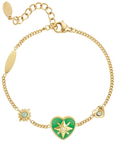 Joy Ibiza - hartjes armband - groen emaille hartje - lobster sluiting - armband party boho - bohemian style - stainless steel - ip/pvd goldplated