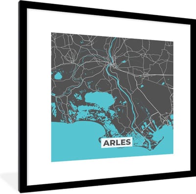 Fotolijst incl. Poster - Arles - Frankrijk - Plattegrond - Stadskaart - Kaart - 40x40 cm - Posterlijst