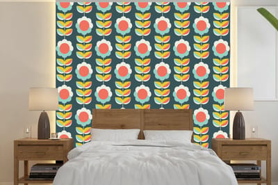 Behang - Fotobehang Retro - Bloemen - Scandinavisch - Breedte 240 cm x hoogte 240 cm