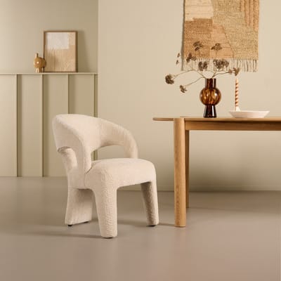 Eetkamerstoel Brock - Textiel - Creme - 60x78x66 cm (BxHxD) - Boucle - Kleur Natural - Koudschuim