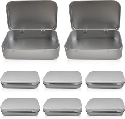 Set van 8 Kleine Metalen Blikken met Deksel voor Munten, Snoep en Sleutels - Mini Opbergdozen (9,5 x 6 x 2,2 cm)