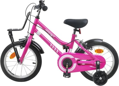 Kinderfiets - Jongensfiets Meisjesfiets - Leren Fietsen - Stalen Frame - 14 inch - Roze en Zwart