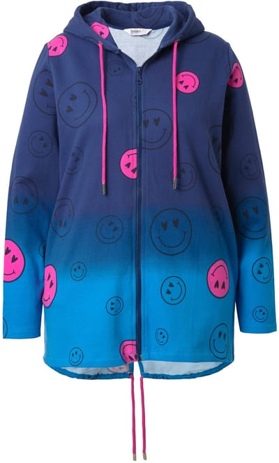 Angel of Style - Dames - Sweatvest A-lijn smiley-motief capuchon - Donkerblauw - Maat 44