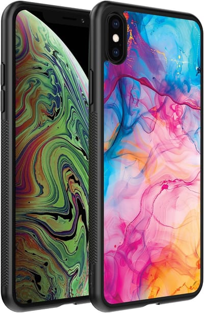 Smartphonica Telefoonhoesje Geschikt voor iPhone Xs Max met Regenboog Acryl Marmer Opdruk - TPU Backcover Case Rainbow Acrylic Marble Design geschikt voor iPhone Xs Max