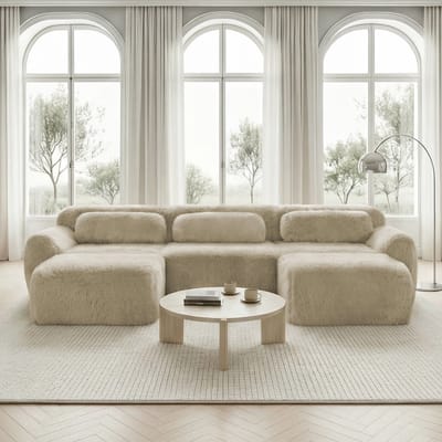 U-vormige modulaire sofa - geen montage nodig - antislipbasis - met kussens - geschikt voor woonkamer - slaapkamer - studeerkamer - lichtkaki