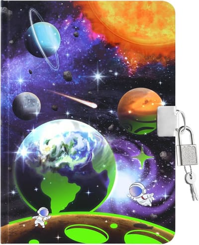 Geheim dagboek - Notitieboek met slot - Schrijven en tekenen - Met slot en sleutels - A5 formaat - Planet