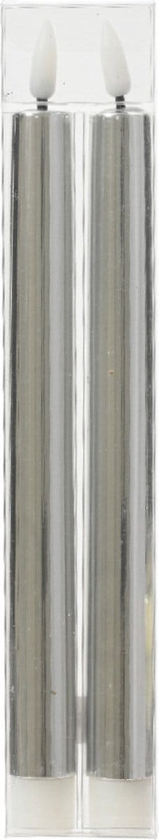 Lumineo - LED dinerkaars - - Zilver - 2 stuks - Flikkerende vlam - LED kaars met timer - Plastic kaars - Op batterij - 24 cm - Veilig & Duurzaam