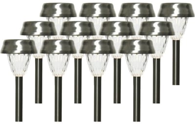 Lumineo Prikspot - 12x - LED - 24 cm - RVS - lantaarn stekers - solar verlichting- Buiten - Tuinverlichting - Tuinlampen - Solarlampen op zonne-energie