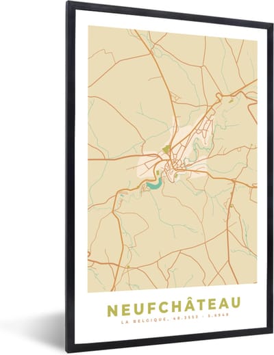 Fotolijst incl. Poster - Stadskaart - Plattegrond - Kaart - Vintage - Neufchâteau - 40x60 cm - Posterlijst
