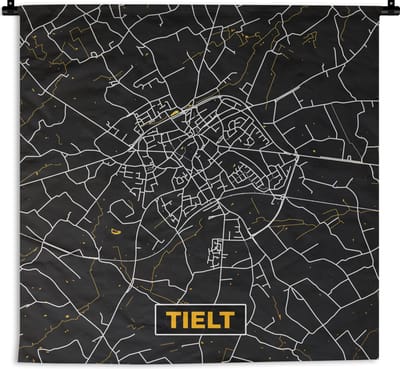 Wandkleed - Wanddoek - Kaart - Tielt - Goud - Plattegrond - Stadskaart - 180x180 cm - Wandtapijt