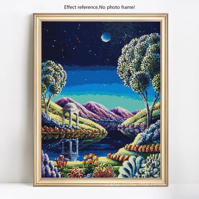Peinture Diamant 5D DIY Nuit de Lune Ronde Complète Scénique Broderie Diamant Point de Croix 20X30CM