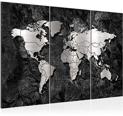 Abstracte Wereldkaart Schilderijen voor Huiskamer XXL Zwart en Zilver - Muur Decoratie 120 x 80 cm