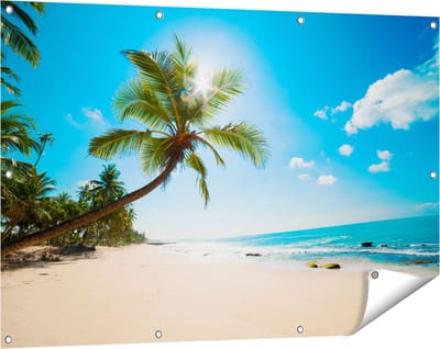 Gards Tuinposter Tropisch Strand en Zee in Sri Lanka - 120x80 cm - Tuindoek - Tuindecoratie - Wanddecoratie buiten - Tuinschilderij