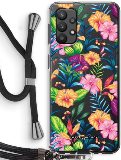 Case Company® - Hoesje met koord geschikt voor Samsung Galaxy A32 4G hoesje met Koord - Tropisch 2 - Telefoonhoesje met Zwart Koord - Bescherming aan alle Kanten en Over de Schermrand