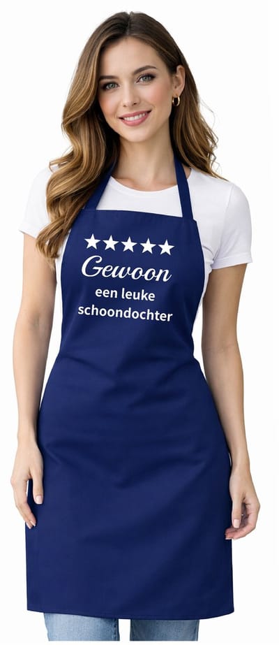 Keukenschort - Schort - BBQ schort - unisexschort - kookschort - 100% katoen - 65 x 90 cm - kleur blauw - Gewoon een leuke schoondochter