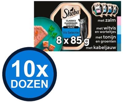 10x Sheba - Classic Alu Pate Vis Sel Multipack (8x85g) - Kattenvoer Natvoer - 680 g