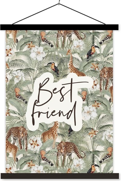 Posterhanger incl. Poster 60x80 cm - Schoolplaat - Quotes - BFF - Best friend - Spreuken - Textielposter - Zwarte latten