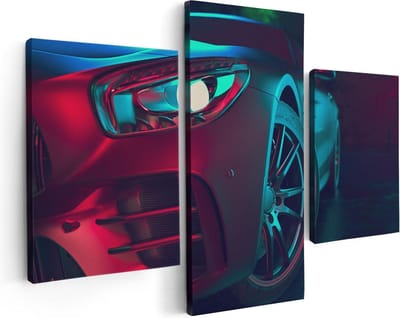 Artaza Canvas Schilderij Drieluik Moderne Auto Van Dichtbij  - 90x60 - Foto Op Canvas - Canvas Print