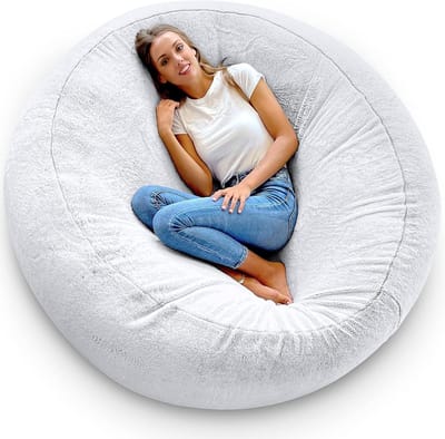 Grote Zitzak - Vloerkussen XXL - Ontspannen Zitten - Zachte Kunstbont Hoes - 150 cm Diameter - Lichtgrijs