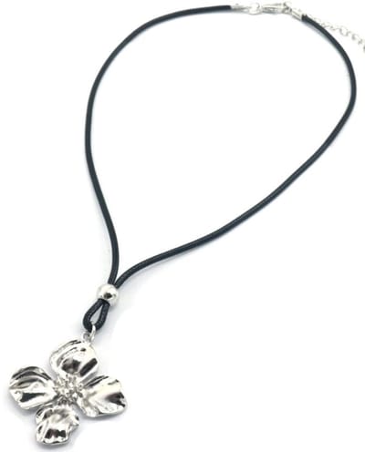 Ketting - Koord met Bloem - Zilverkleurig