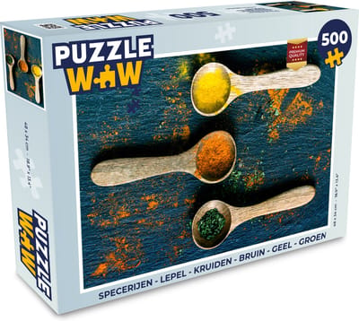Puzzel Specerijen - Lepel - Kruiden - Bruin - Geel - Groen - Legpuzzel - Puzzel 500 stukjes