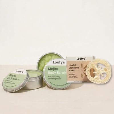 Alles-in-1 Lichaamsverzorging Cadeauset – Bodylotion 150ml + Bodyscrub 150ml + Loofah Spons - Mojito