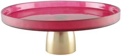 AULICA - Framboosrode Taartplateau op gouden voet – Glas - dia 28 cm - 28x28x10cm