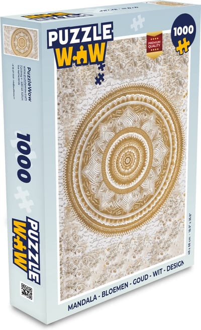 Puzzel Mandala - Bloemen - Goud - Wit - Design - Legpuzzel - Puzzel 1000 stukjes volwassenen