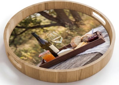 Dienblad rond 40x40 cm - Schootdienblad hout - Picknick - Wijn - Kaasplankje - Borrelplank rechthoek - Plateau houten dienbladen