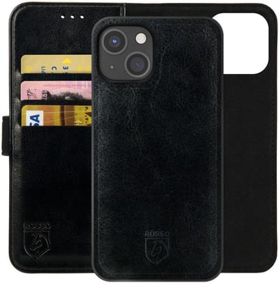 Rosso Element Uitneembaar 2-in-1 Hoesje Geschikt voor Apple iPhone 14 Plus | Luxe Portemonnee | Back Cover | Pasjeshouder | Zwart