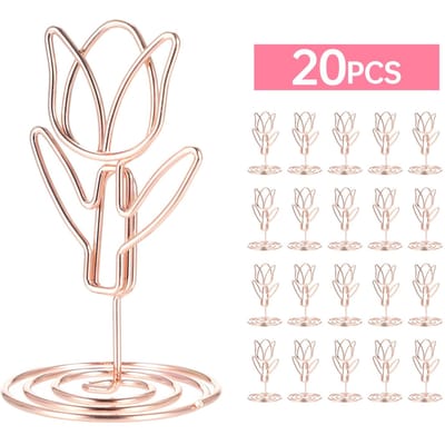 20 Stuks Tafelnummerhouder Fotoklemmen Tulpvormige Bordstandaard Naamkaart voor Centerpieces Bruiloft