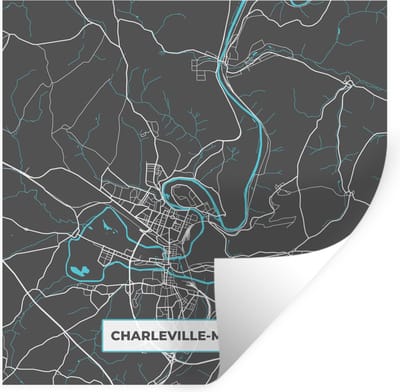 Muurstickers - Sticker Folie - Charleville-Mézières - Kaart - Plattegrond - Frankrijk - Stadskaart - 100x100 cm - Plakfolie - Muurstickers Kinderkamer - Zelfklevend Behang XXL - Zelfklevend behangpapier - Stickerfolie