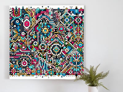 Pixel art mos schilderij | Magisch mozaïek van natuurlijke pracht: Pixelmos Kunstwerk | Kunst - 20x20 centimeter op Dibond | Foto op Dibond