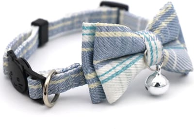 Kattenhalsband - Puppyhalsbandje met strik Blauw Ruit - One size