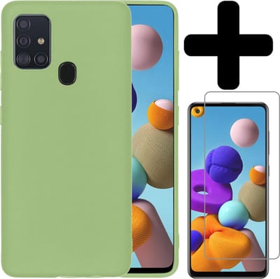 Hoesje - Met Screenprotector - Geschikt voor Samsung Galaxy A21s - Sterk & Shockproof - Telefoon Hoes - Back Cover - Siliconen Case - Telefoonhoes - Groen