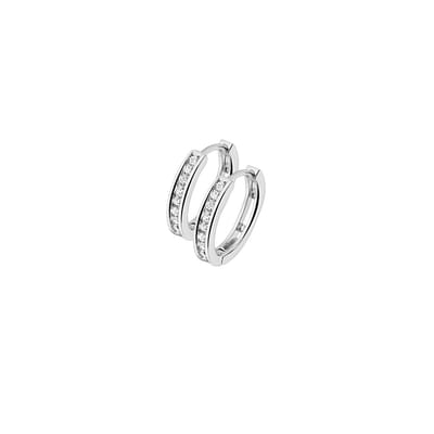 YO&NO - Oorbellen - Zilver -  Oorringen -  Klap - Zirkonia -15mm doorsnee - Dames -  Gerhodineerd - Zilver 925