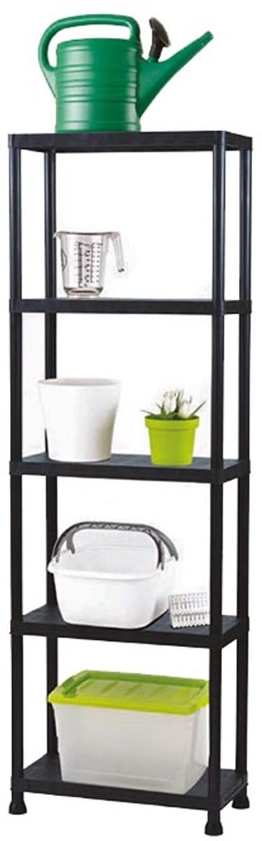 Perel Opbergrek met 5 legplanken, montage zonder gereedschap, inclusief muurbevestigingsbeugels, capaciteit per schap 20 kg, 80 x 30 x 138 cm, 5.22 kg, polypropyleen, zwart