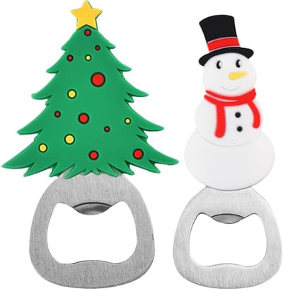 Set van 2 kerstflesopeners met sneeuwman en kerstboom ontwerp, perfect voor feesten en als cadeau