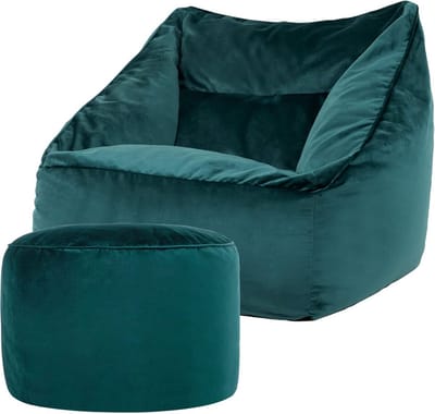 Zitzak Fauteuil - Poef met Hocker - Ontspannen Zitten - Ondersteunende Vorm - 88x100x80 cm - Groen