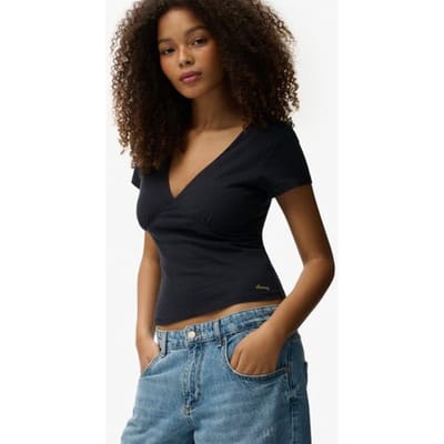 Superdry Korsettop met Kapmouwtjes Blauw Grootte: 36